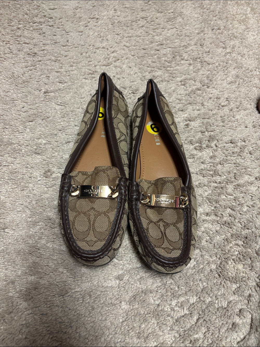 Coach Signature Canvas Loafers with Gold-Tone Hardware in Brown